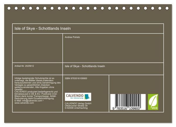 Produktbild: Isle of Skye - Schottlands Inseln (Tischkalender 2026 DIN A5 quer), CALVENDO Monatskalender