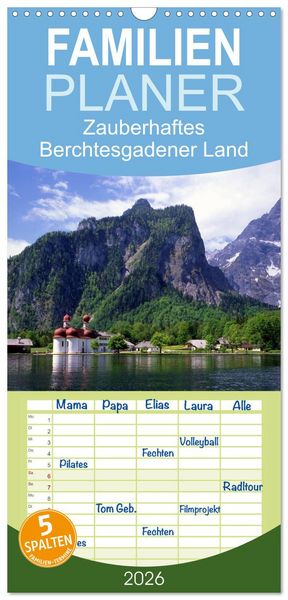 Produktbild: Familienplaner 2026 - Zauberhaftes Berchtesgadener Land mit 5 Spalten (Wandkalender, 21 x 45 cm) CALVENDO