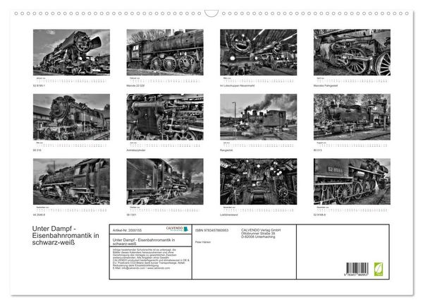 Produktbild: Unter Dampf - Eisenbahnromantik in schwarz-wei&szlig; (Wandkalender 2026 DIN A2 quer), CALVENDO Monatskalender