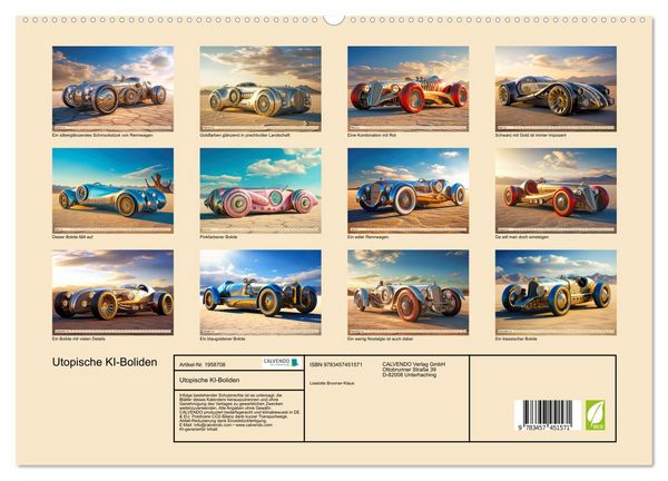 Produktbild: Utopische KI-Boliden (hochwertiger Premium Wandkalender 2026 DIN A2 quer), Kunstdruck in Hochglanz