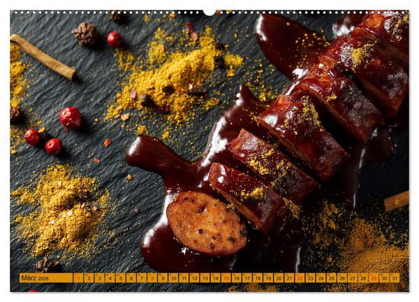 Produktbild: Currywurst Kalender - Das Berliner Kultgericht f&uuml;r Fleischliebhaber (Wandkalender 2026 DIN A2 quer), CALVENDO Monatskalender
