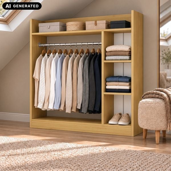 Produktbild: Holz Kleiderst&auml;nder mit Regal & Stange Palosa L