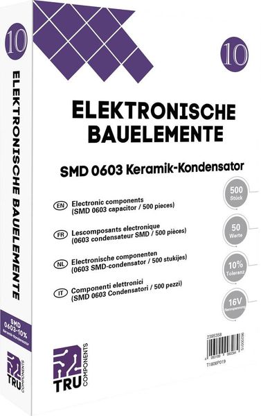 TRU COMPONENTS T1806P019 Keramik-Kondensator Sortiment SMD 0603  16 V 10 % (L x B) 1.6 mm x 0.8 mm 500 Teile Tape cut