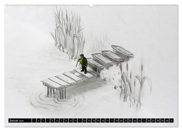 Produktbild: PAPERminis &ndash; Ein Mixed-Media-Figuren-Projekt mit Stift und Papier (Wandkalender 2026 DIN A2 quer), CALVENDO Monatskalender