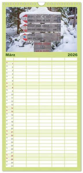 Produktbild: Familienplaner 2026 - Pragser Wildsee - Traumziel in den Dolomiten mit 5 Spalten (Wandkalender, 21 x 45 cm) CALVENDO