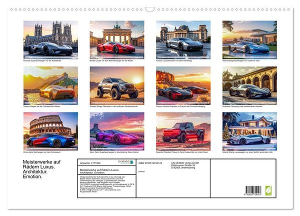 Produktbild: Meisterwerke auf R&auml;dern Luxus. Architektur. Emotion. (Wandkalender 2026 DIN A2 quer), CALVENDO Monatskalender