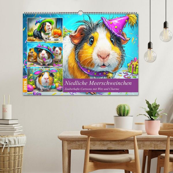 Produktbild: Niedliche Meerschweinchen. Zauberhafte Cartoons mit Witz und Charme (Wandkalender 2026 DIN A2 quer), CALVENDO Monatskalender