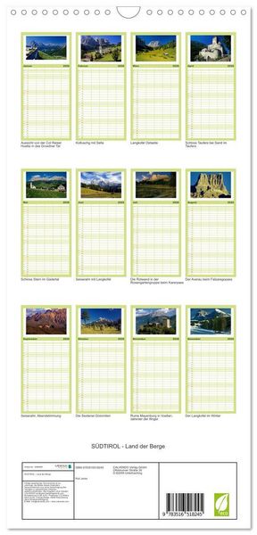 Produktbild: Familienplaner 2026 - S&Uuml;DTIROL - Land der Berge mit 5 Spalten (Wandkalender, 21 x 45 cm) CALVENDO