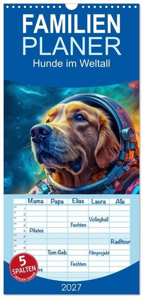 Produktbild: Familienplaner 2027 - Hunde im Weltall mit 5 Spalten (Wandkalender, 21 x 45 cm) CALVENDO