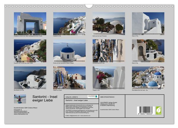 Produktbild: Santorini - Insel ewiger Liebe (Wandkalender 2026 DIN A3 quer), CALVENDO Monatskalender