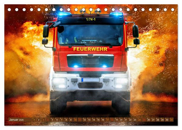 Produktbild: Im Bann der Rettung - Feuerwehr (Tischkalender 2026 DIN A5 quer), CALVENDO Monatskalender