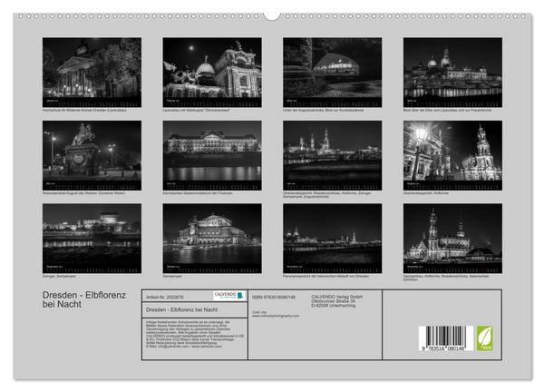 Produktbild: Dresden - Elbflorenz bei Nacht (hochwertiger Premium Wandkalender 2026 DIN A2 quer), Kunstdruck in Hochglanz