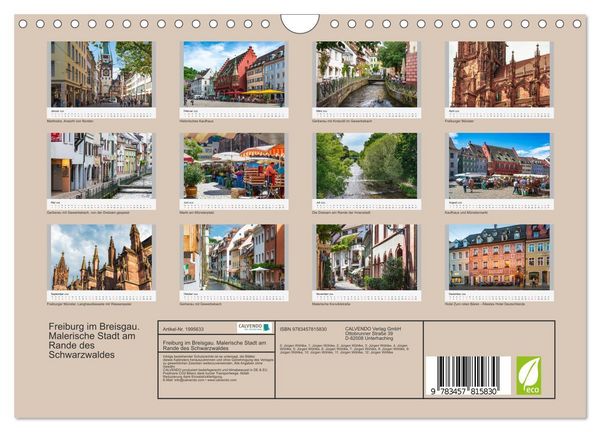 Produktbild: Freiburg im Breisgau. Malerische Stadt am Rande des Schwarzwaldes (Wandkalender 2026 DIN A4 quer), CALVENDO Monatskalender