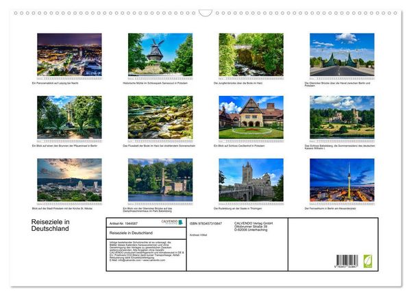 Produktbild: Reiseziele in Deutschland (Wandkalender 2026 DIN A2 quer), CALVENDO Monatskalender