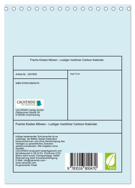 Produktbild: Freche K&uuml;sten‑M&ouml;wen - Lustiger maritimer Cartoon‑Kalender (Tischkalender 2027 DIN A5 hoch), CALVENDO Monatskalender