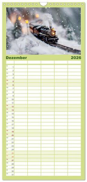 Produktbild: Familienplaner 2026 - Miniaturwelt Eisenbahn - Zug um Zug ins Abenteuer mit 5 Spalten (Wandkalender, 21 x 45 cm) CALVENDO