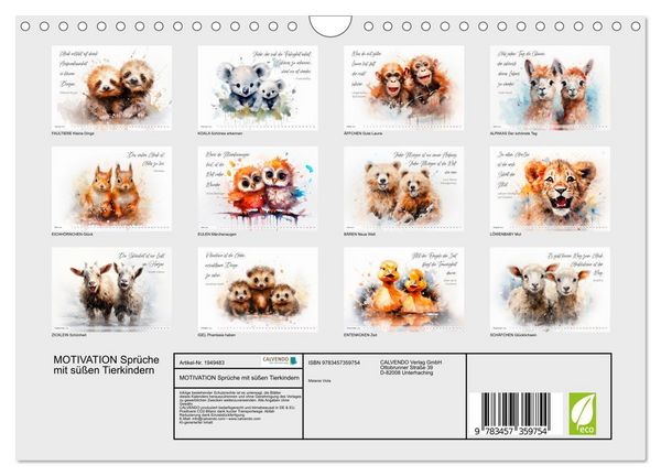 Produktbild: MOTIVATION Spr&uuml;che mit s&uuml;&szlig;en Tierkindern (Wandkalender 2026 DIN A4 quer), CALVENDO Monatskalender