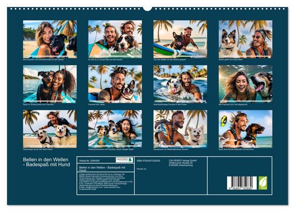 Produktbild: Bellen in den Wellen - Badespa&szlig; mit Hund (hochwertiger Premium Wandkalender 2026 DIN A2 quer), Kunstdruck in Hochglanz