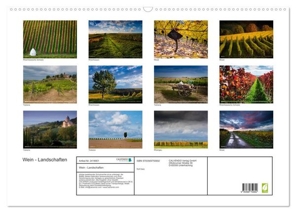 Produktbild: Wein - Landschaften (Wandkalender 2027 DIN A2 quer), CALVENDO Monatskalender