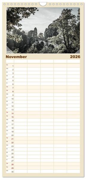 Produktbild: Familienplaner 2026 - S&auml;chsische Schweiz mit 5 Spalten (Wandkalender, 21 x 45 cm) CALVENDO