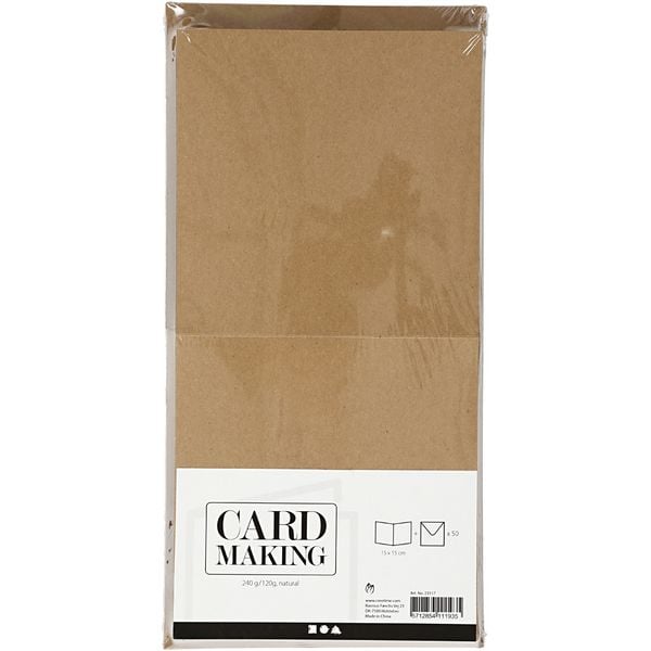 Produktbild: Creativ Company Karten & Kuverts, Kartengr&ouml;&szlig;e 15x15 cm, Umschlaggr&ouml;&szlig;e 16x16 cm, 120+240 g, Natur, 50er Set