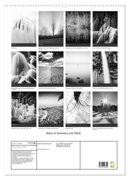 Produktbild: Natur in Schwarz und Wei&szlig; (Wandkalender 2026 DIN A2 hoch), CALVENDO Monatskalender