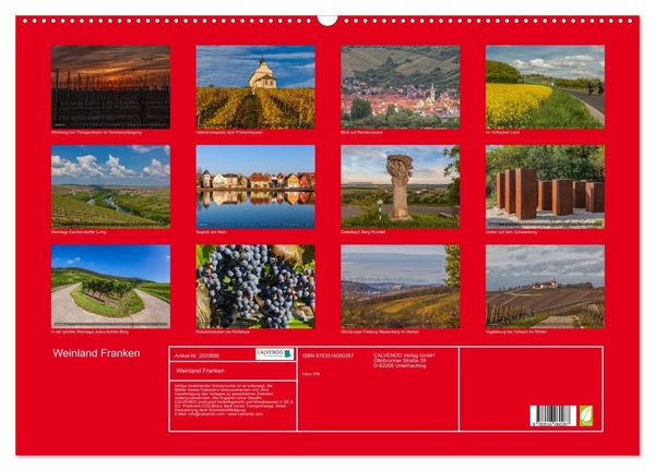 Produktbild: Weinland Franken (Wandkalender 2026 DIN A2 quer), CALVENDO Monatskalender