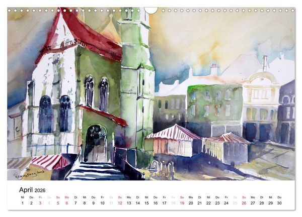 Produktbild: Aquarelle - quer durch Europa (Wandkalender 2026 DIN A3 quer), CALVENDO Monatskalender