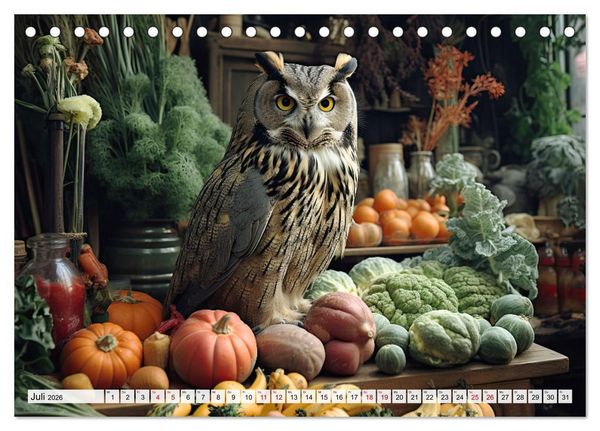 Produktbild: Stillleben mit Eule (Tischkalender 2026 DIN A5 quer), CALVENDO Monatskalender