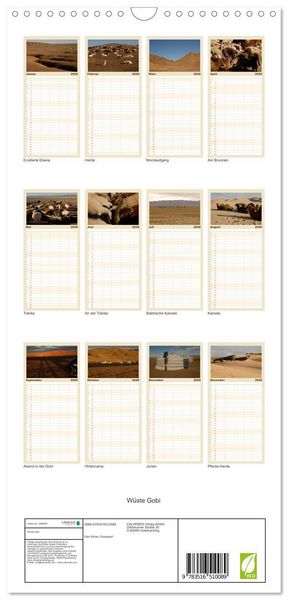 Produktbild: Familienplaner 2026 - W&uuml;ste Gobi mit 5 Spalten (Wandkalender, 21 x 45 cm) CALVENDO