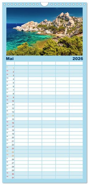 Produktbild: Familienplaner 2026 - Sardinien - Karibik des Mittelmeers mit 5 Spalten (Wandkalender, 21 x 45 cm) CALVENDO