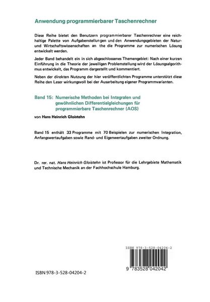 Produktbild: Numerische Methoden bei Integralen und gew&ouml;hnlichen Differentialgleichungen f&uuml;r programmierbare Taschenrechner (AOS)