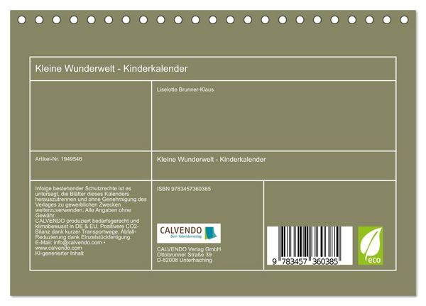 Produktbild: Kleine Wunderwelt - Kinderkalender (Tischkalender 2026 DIN A5 quer), CALVENDO Monatskalender