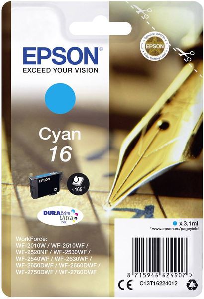 Epson Druckerpatrone T1622, 16 Original Cyan C13T16224012