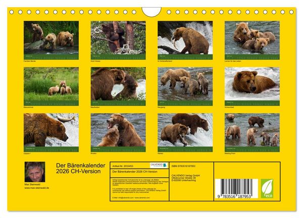 Produktbild: Der B&auml;renkalender 2026 CH-Version (Wandkalender 2026 DIN A4 quer), CALVENDO Monatskalender