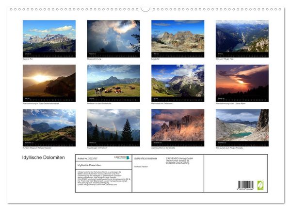 Produktbild: Idyllische Dolomiten (Wandkalender 2026 DIN A2 quer), CALVENDO Monatskalender