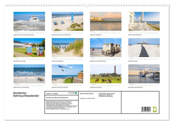 Produktbild: Norderney Sehnsuchtskalender (Wandkalender 2026 DIN A2 quer), CALVENDO Monatskalender