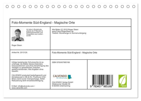 Produktbild: Foto-Momente S&uuml;d-England - Magische Orte (Tischkalender 2026 DIN A5 quer), CALVENDO Monatskalender