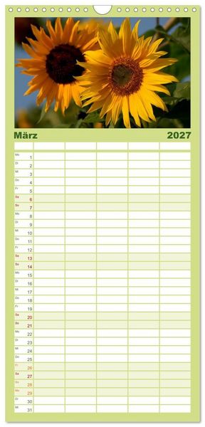 Produktbild: Familienplaner 2027 - Sonnenblumen mit 5 Spalten (Wandkalender, 21 x 45 cm) CALVENDO