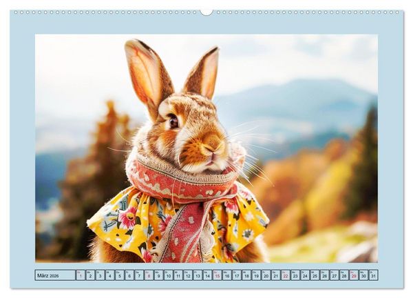 Produktbild: Kaninchen auf modischer Mission (Wandkalender 2026 DIN A2 quer), CALVENDO Monatskalender