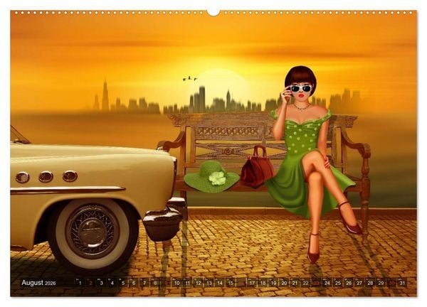 Produktbild: Oldtimer und Pin-Up Girls by Mausopardia (hochwertiger Premium Wandkalender 2026 DIN A2 quer), Kunstdruck in Hochglanz