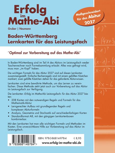 Produktbild: Erfolg im Mathe-Abi 2027, 208 Lernkarten Leistungsfach Allgemeinbildendes Gymnasium Baden-W&uuml;rttemberg