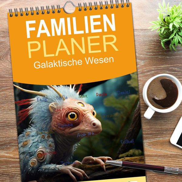 Produktbild: Familienplaner 2026 - Galaktische Wesen mit 5 Spalten (Wandkalender, 21 x 45 cm) CALVENDO