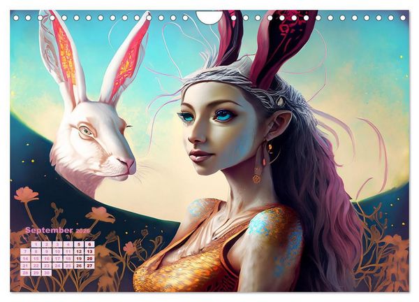 Produktbild: Fantasy Tier Frauen Portraits (Wandkalender 2026 DIN A4 quer), CALVENDO Monatskalender