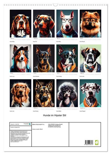 Produktbild: Hunde im Hipster Stil (Wandkalender 2026 DIN A2 hoch), CALVENDO Monatskalender
