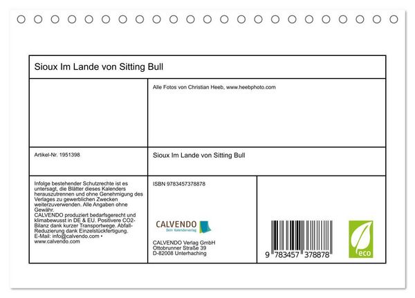 Produktbild: Sioux Im Lande von Sitting Bull (Tischkalender 2026 DIN A5 quer), CALVENDO Monatskalender