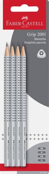 Produktbild: Faber-Castell Bleistifte Grip 2001 2B B HB H grau 4 St&uuml;ck Blister