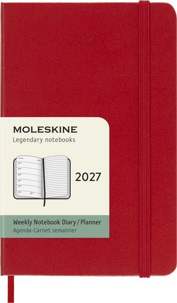Produktbild: Moleskine 12 Monate Wochen Notizkalender 2027, Pocket/A6, 1 Wo = 1 Seite, rechts linierte Seite, Fester Einband, Scharlachrot