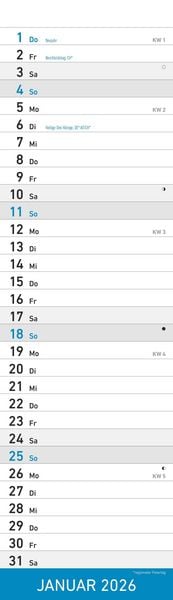 Produktbild: Streifenplaner Mini BLAU 2026 - Streifenkalender - Wandplaner - Küchen-Kalender - 9,5x33