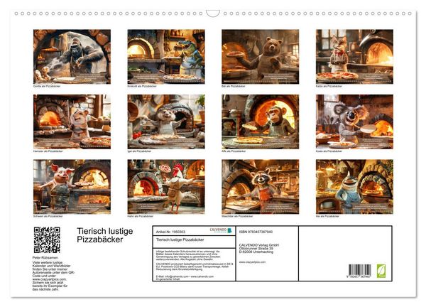 Produktbild: Tierisch lustige Pizzab&auml;cker (Wandkalender 2026 DIN A2 quer), CALVENDO Monatskalender